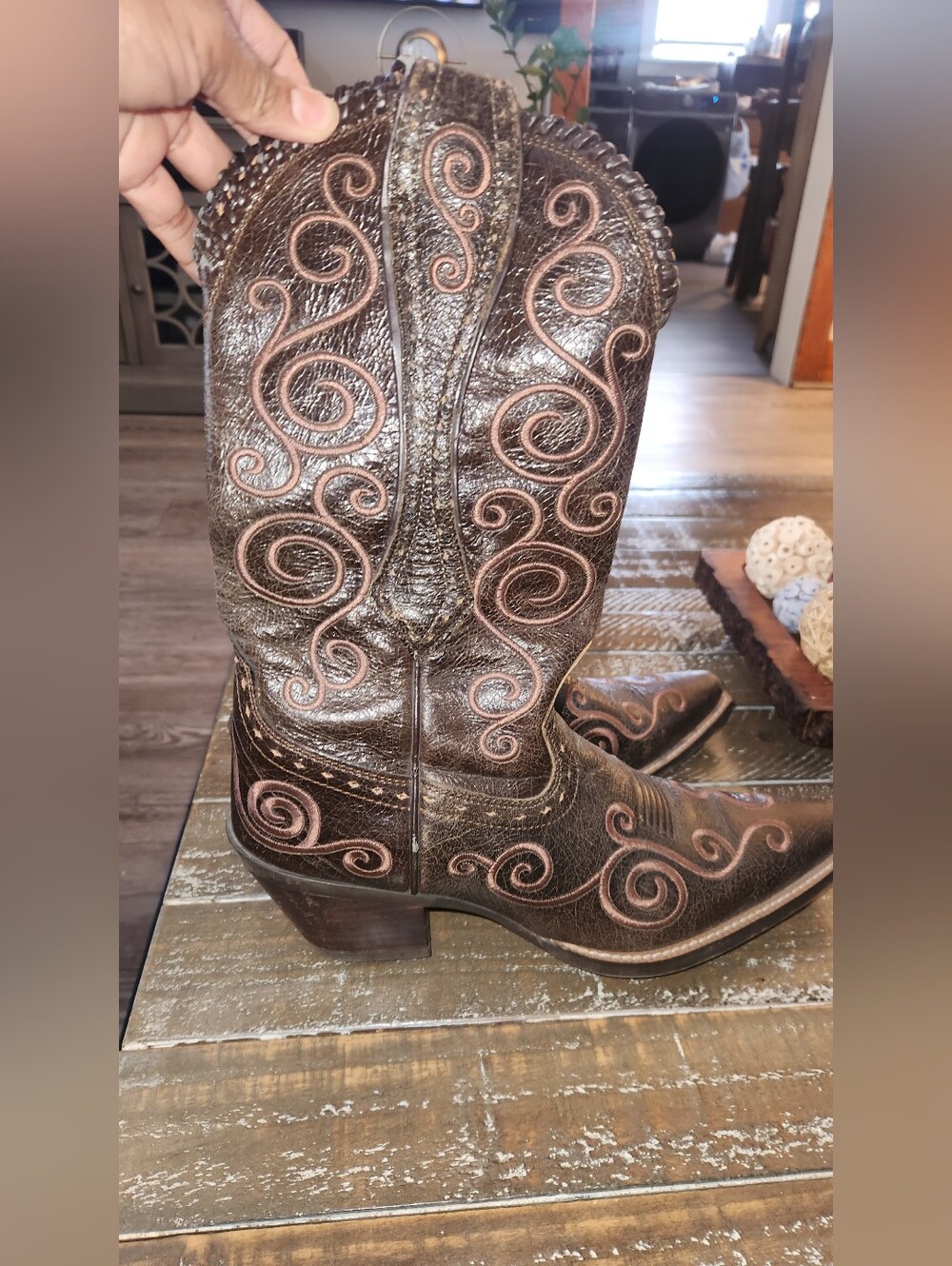 Womens Ariat 10006755 Embroidered Brown Leather Cowgirl Boots 9.5 B